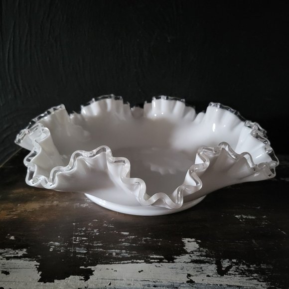 Large Vtg Fenton Ruffled Edge Silvercrest Bowl, Centerpiece Bowl, Serving Bowl - Picture 1 of 5